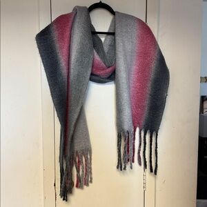 Gray and Pink Striped Scarf